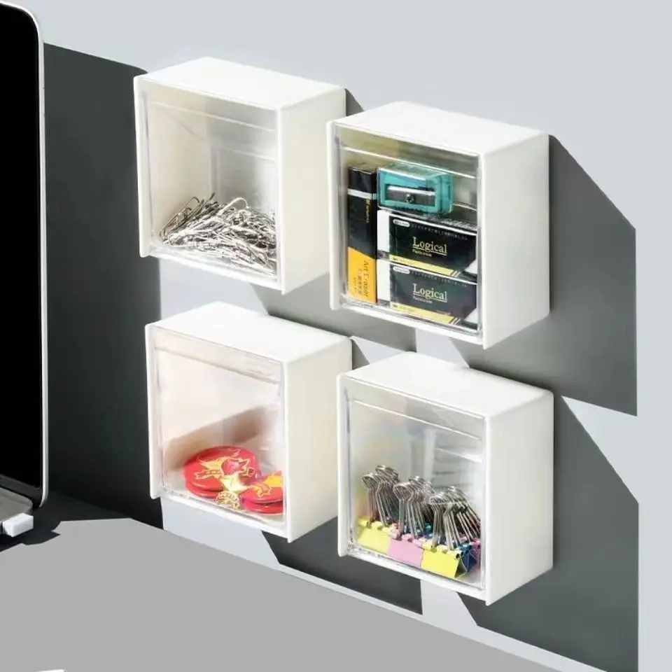 

1PC Plastic Wall Mounted Storage Boxes Dustproof Bathroom Organizer for Cotton Swabs Makeup Adhesive Small Jewelry Holder Box