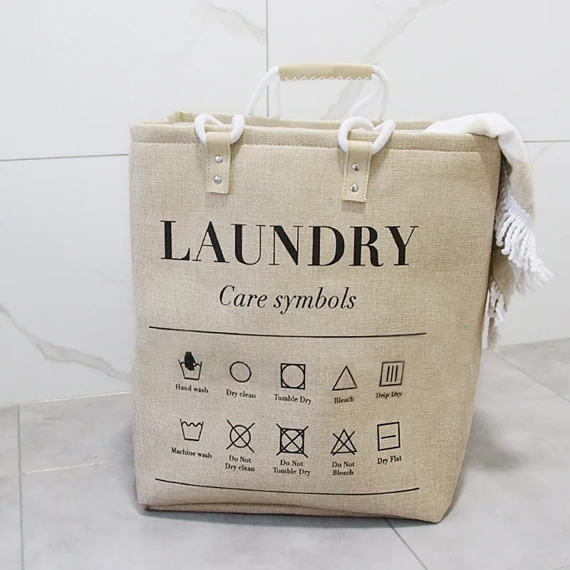 New Laundry Basket Leather Handle Waterproof Large Cotton Linen Storage Basket Kids Toys Foldable Dirty Clothing Orgnizer Bin