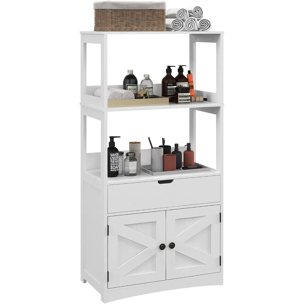 

Farmhouse Bathroom Floor Cabinet, Linen Cabinet, Bathroom Storage Organizer with Doors and Drawer