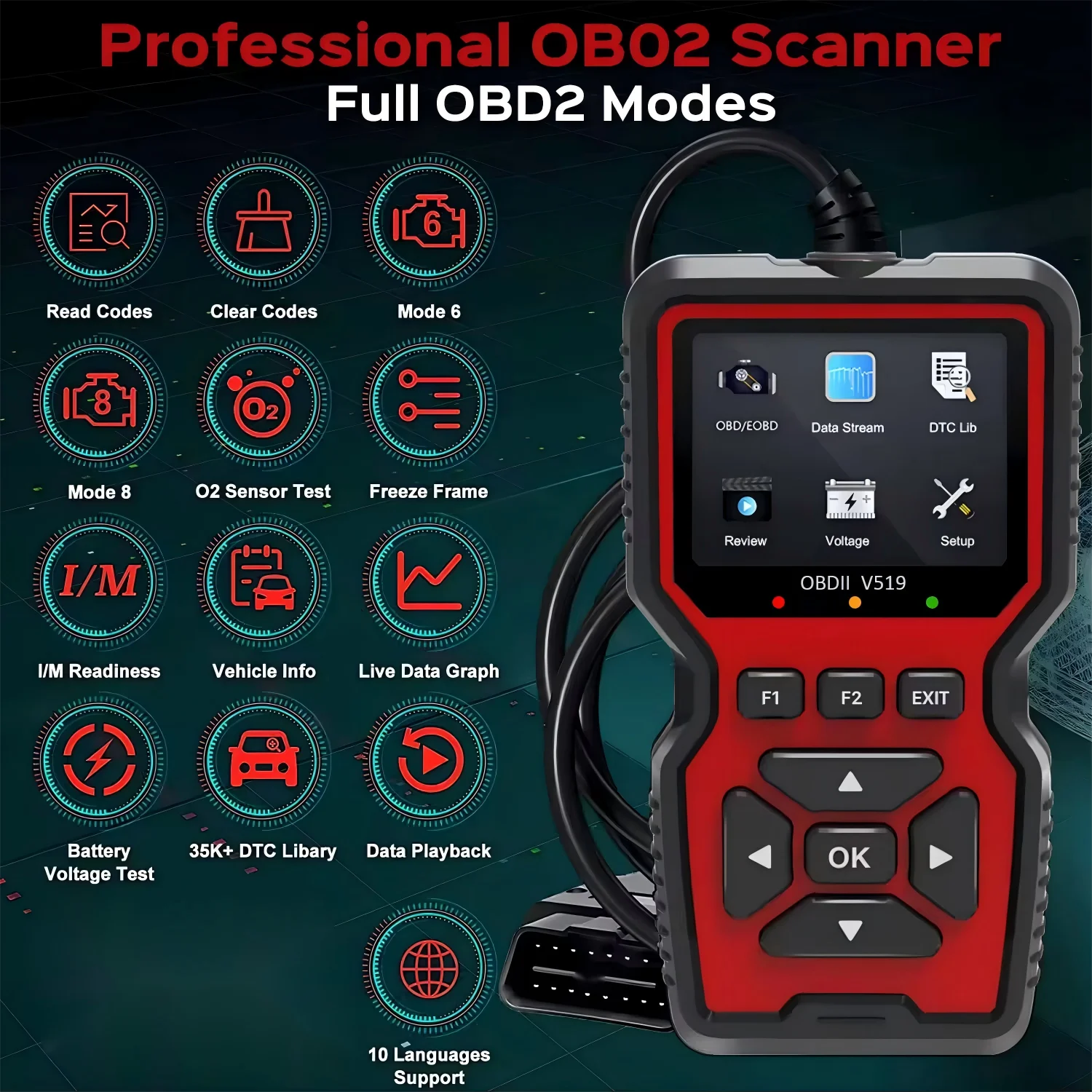 Car OBD2 Scanner Diagnostic Tool Voltage Tester Professional Auto Check Engine Code Reader OBD II Automotive Scanner V519 view 2