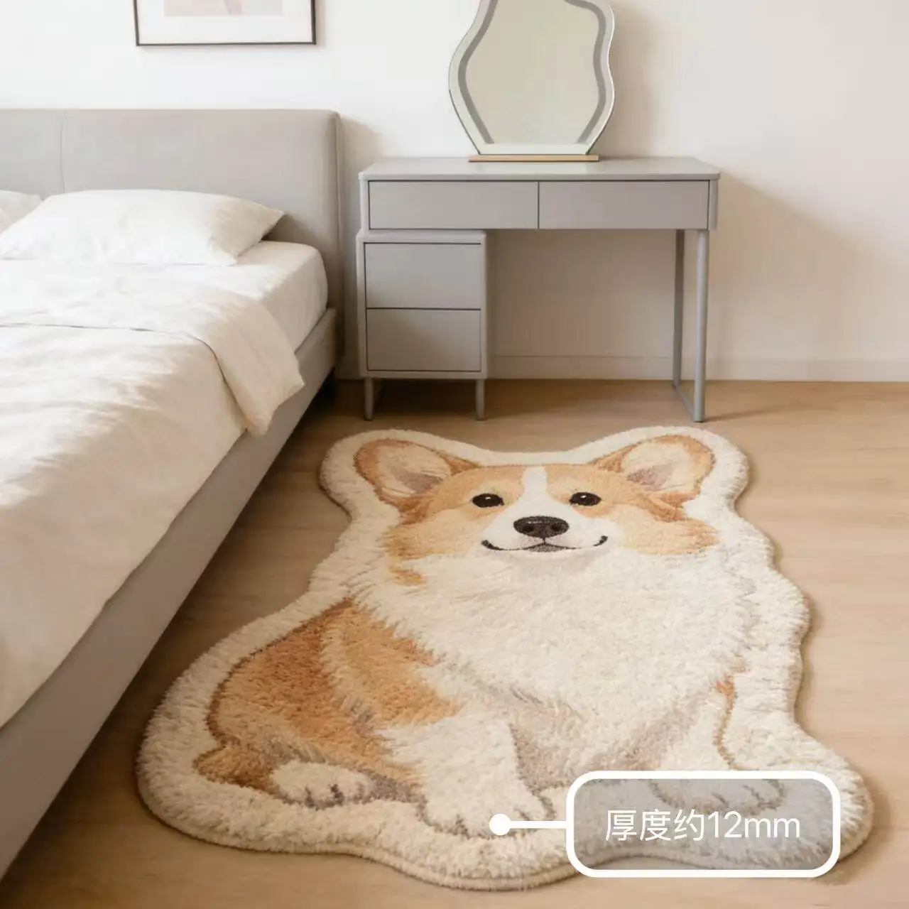 VIKAMA Sitting Corgi Shaped Plush Rug Non Slip Washable Floor Mat Cute Bedside Mat Dog Lover Interior Home Decor Carpet