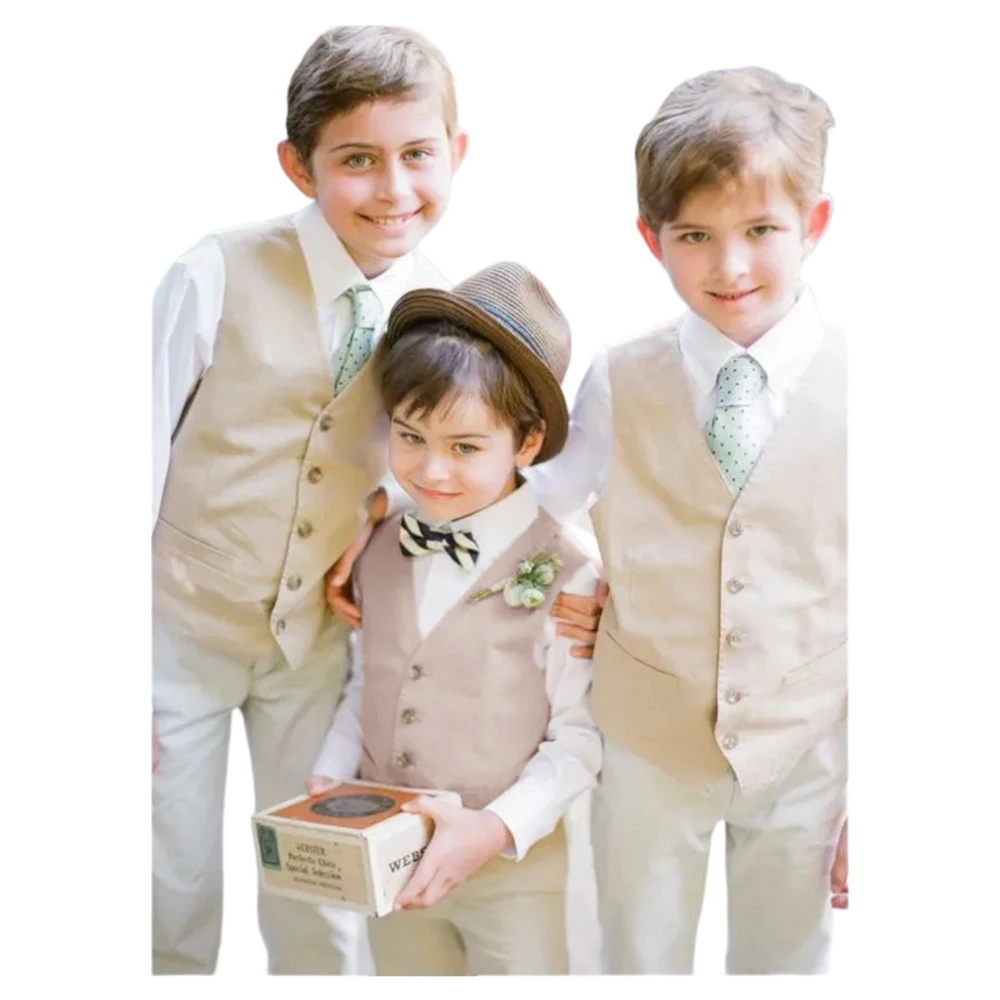 Page Boys Vest Dress Up Formal Suit Vests Single Breasted V Neck White Waistcoat Wedding Wear Children Tuxedo 3-16 Years