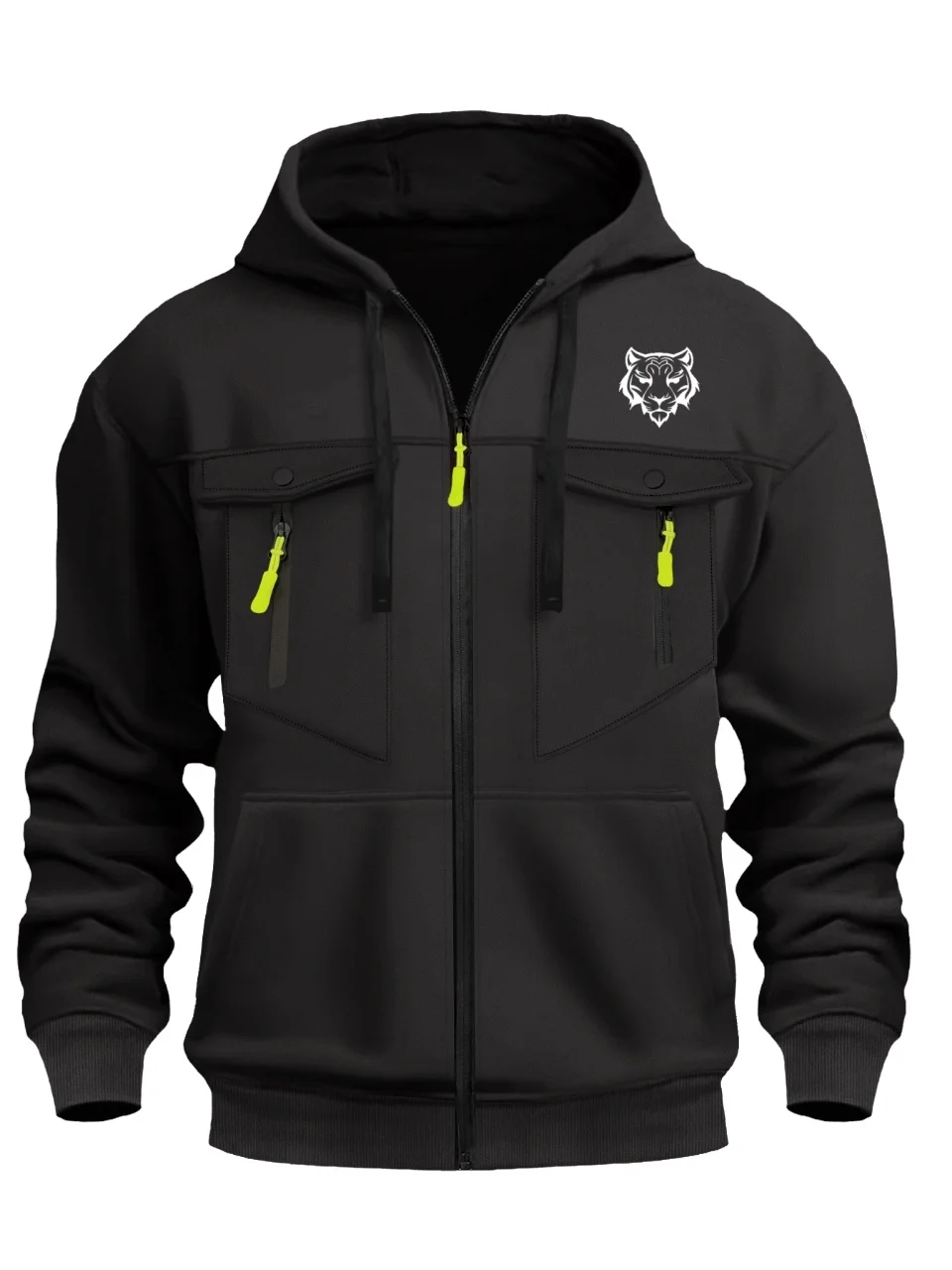 

Tiger head printed men's fitted hoodie, fashionable sports zipper sweatshirt, casual outdoor sports clothing men's jacket