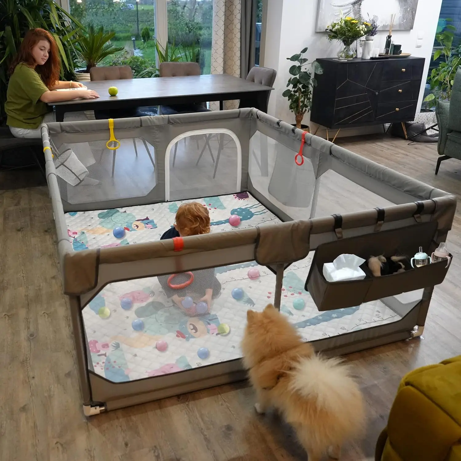 Parque infantil para bebé con tapete 75"*59", parque infantil extra grande para bebés y niños pequeños con bolsa de almacenamiento, sin BPA, no tóxico, seguro sin huecos P