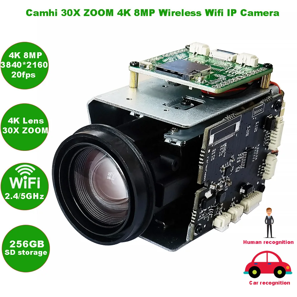 

Camhi 4K 8MP 240X Optical Zoom Wifi Wireless IP Camera Module Auto IRIS P2P ONVIF Sony IMX415 WIFI SD Slot Max 256GB For Project