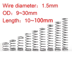 1.5mm Stainless Steel Micro Small Compression Spring OD9mm to 30mm  Length 10mm to 100mm