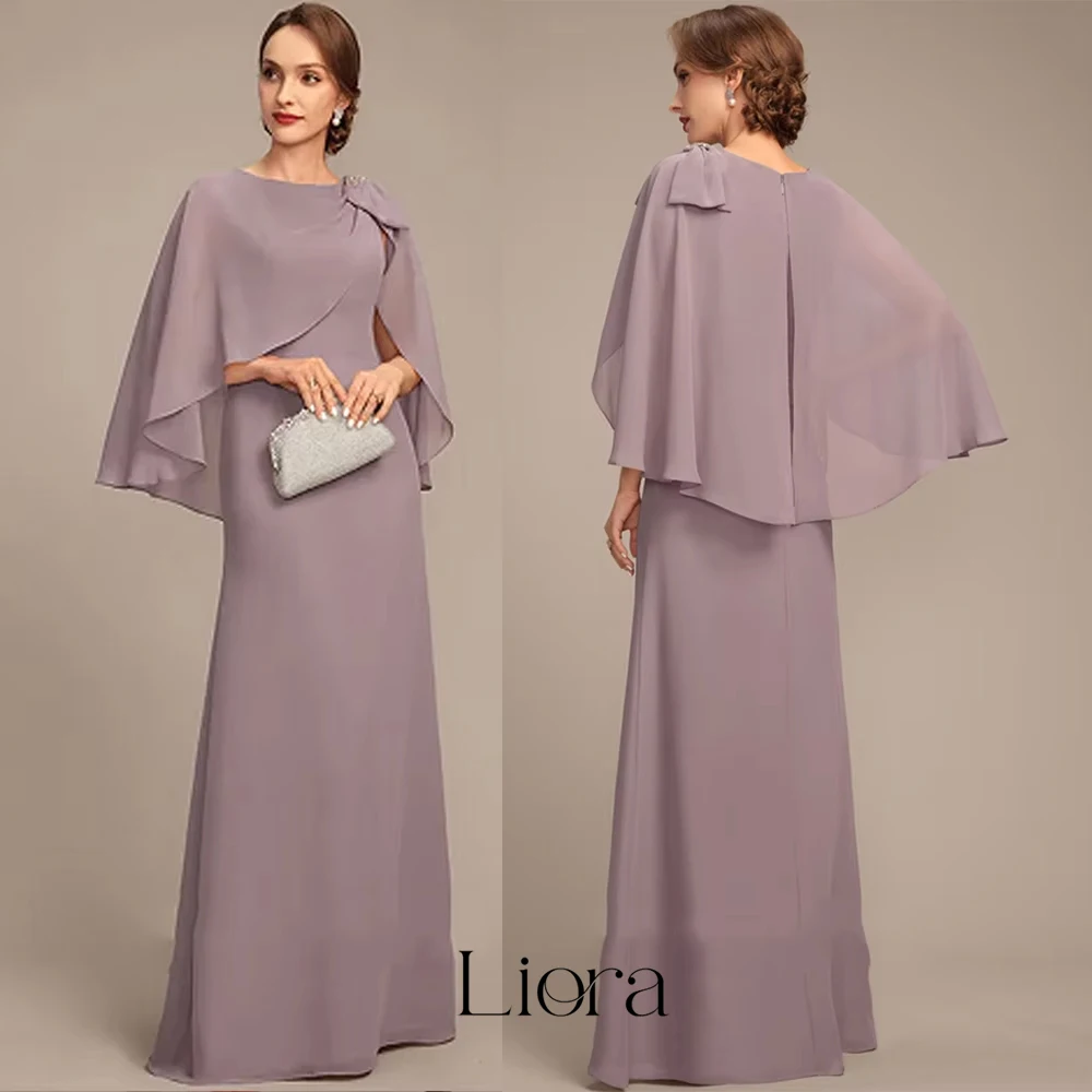 Liora Customized Fashion Pink Mother of Bride Dresses with Chiffon Three Quarter Wedding Party Dresses Summer Vestidos De Noche