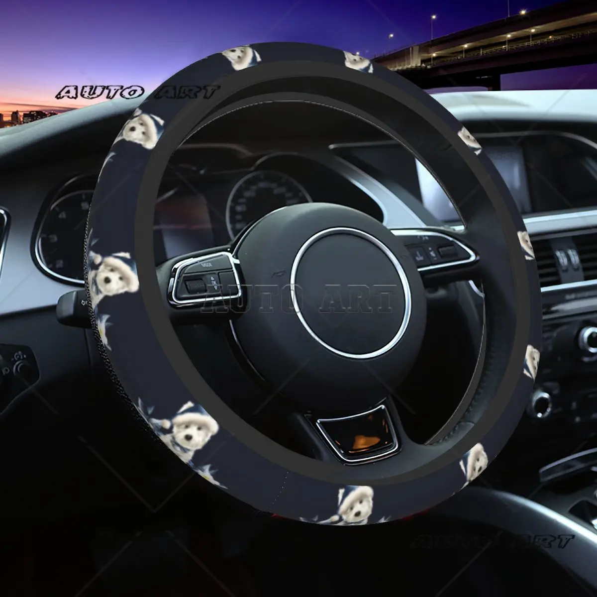 West Highland White Terrier Dog Auto Car Steering Wheel Cover Westie Puppy Universal 15 inch Steering Wheel Protector for Sedan