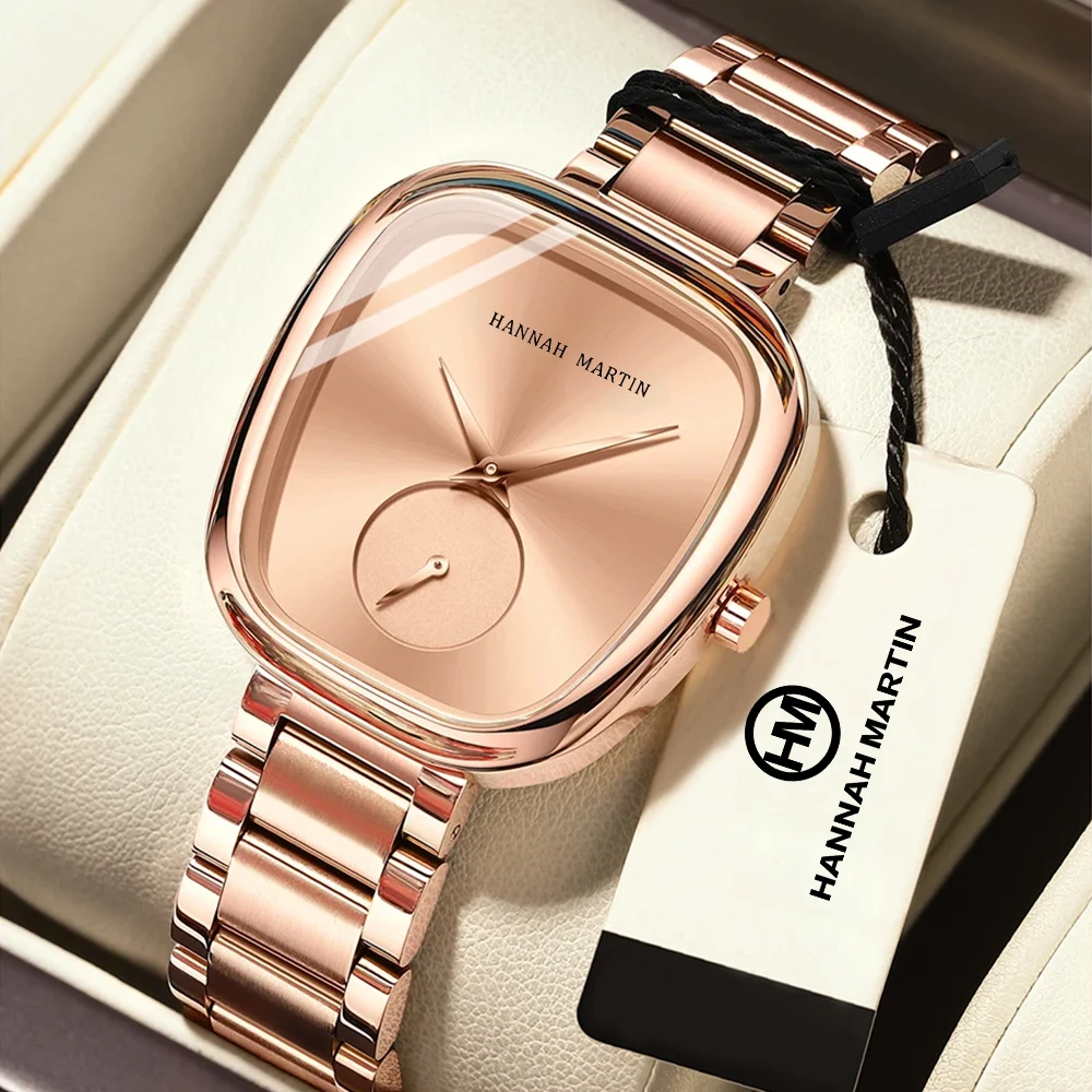 Hannah Martin Women's Quartz Watch Creative Two-Handed Half-Barrel Design European and American Style Watch Female Dress Gift