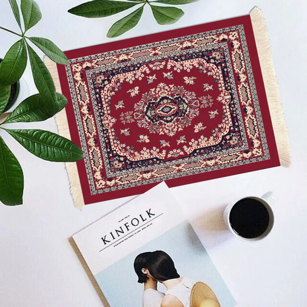 Vintage European Tassel Desk Mat Anti Slip Rubber Mouse Pad Aesthetic Dining Placemat Home Office Table Organizer Pad