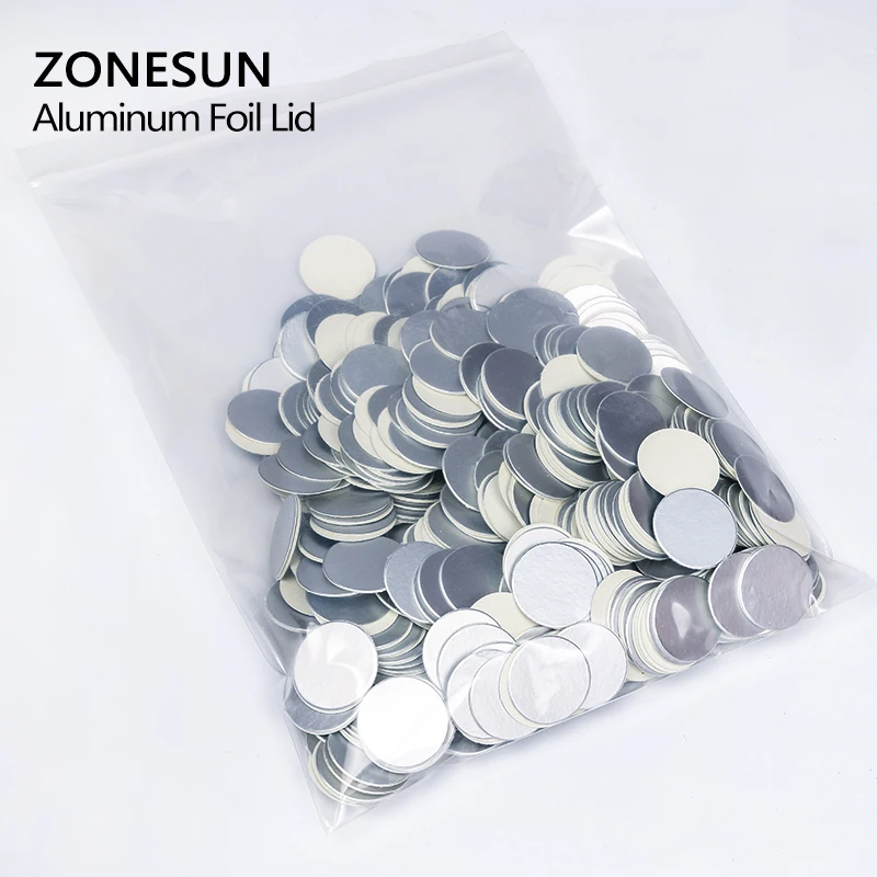 ZONESUN التعريفي ختم مخصص الحجم بلاستك مغلفة الألومنيوم احباط غطاء بطانات 500 قطعة ل PP PET البلاستيكية PS ABS زجاج زجاجات