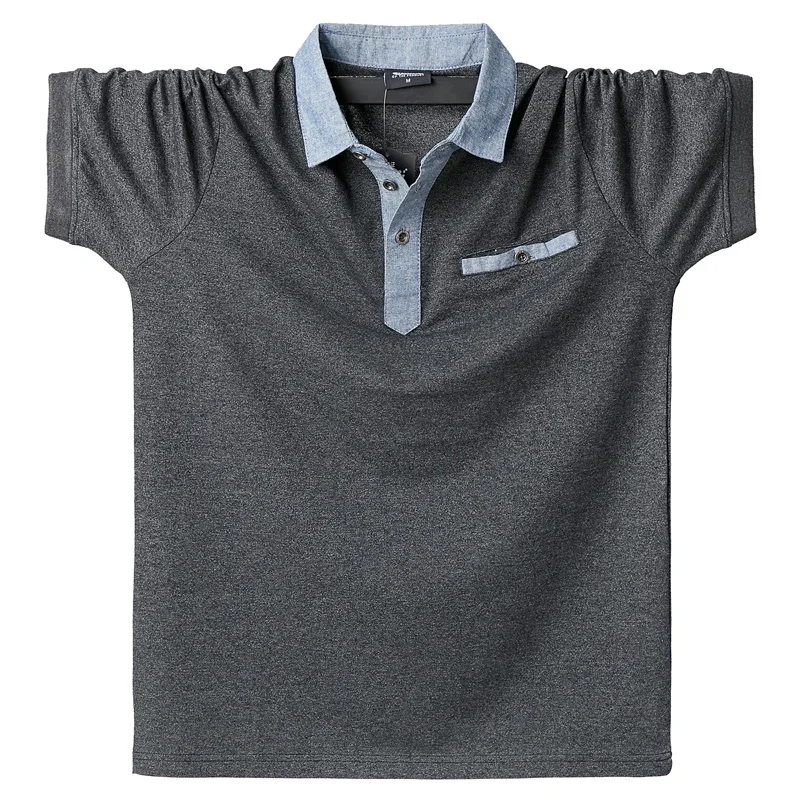Summer Cotton T-shirt Men Solid Pocket Short Sleeve Contrast Polo Shirt Men Fashion Mens Tee