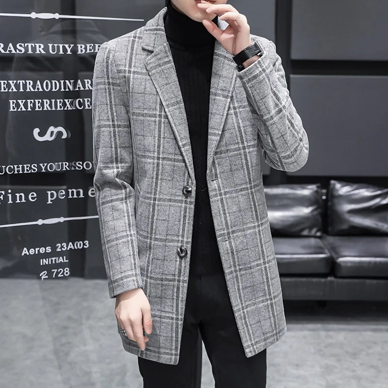 

2024 New Men's Woolen Coat Medium Length Korean Sle Faion Autumn Winter Haome Men's Windbreaker Woolen Jaet