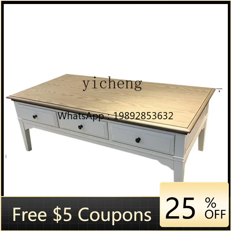 

ZZ light luxury Mediterranean solid wood coffee table living room simple pastoral coffee table TV cabinet combination