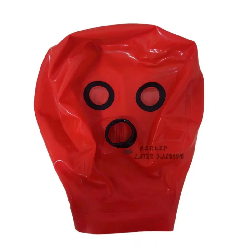 Red Latex Rubber Inflatable Double Layer Ball Mask Hood Winks Open Mouth