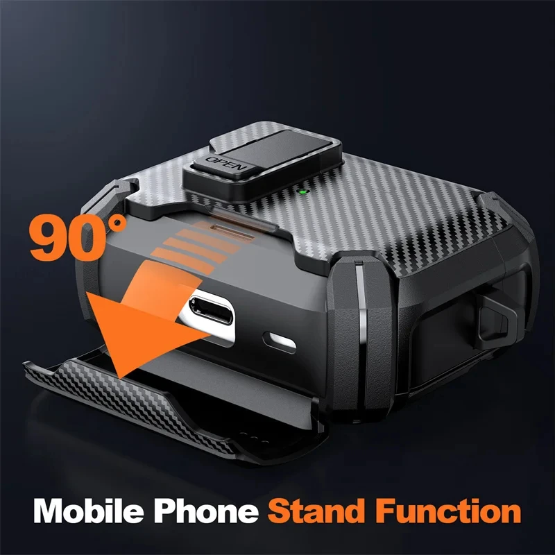 Safety Lock Carbon Fiber Phone Holder Bluetooth Headset Cover For AirPods 4 Pro 3 2 Anti Fall Protective Earphone Case With Hook - view 2