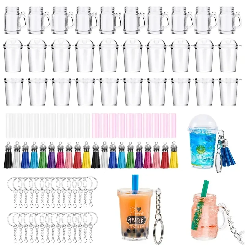 

100Pcs Mini Cup Summer Drinks Pendants DlY Keychain Making Accessories,for DIY Keychain Decors Making Kit