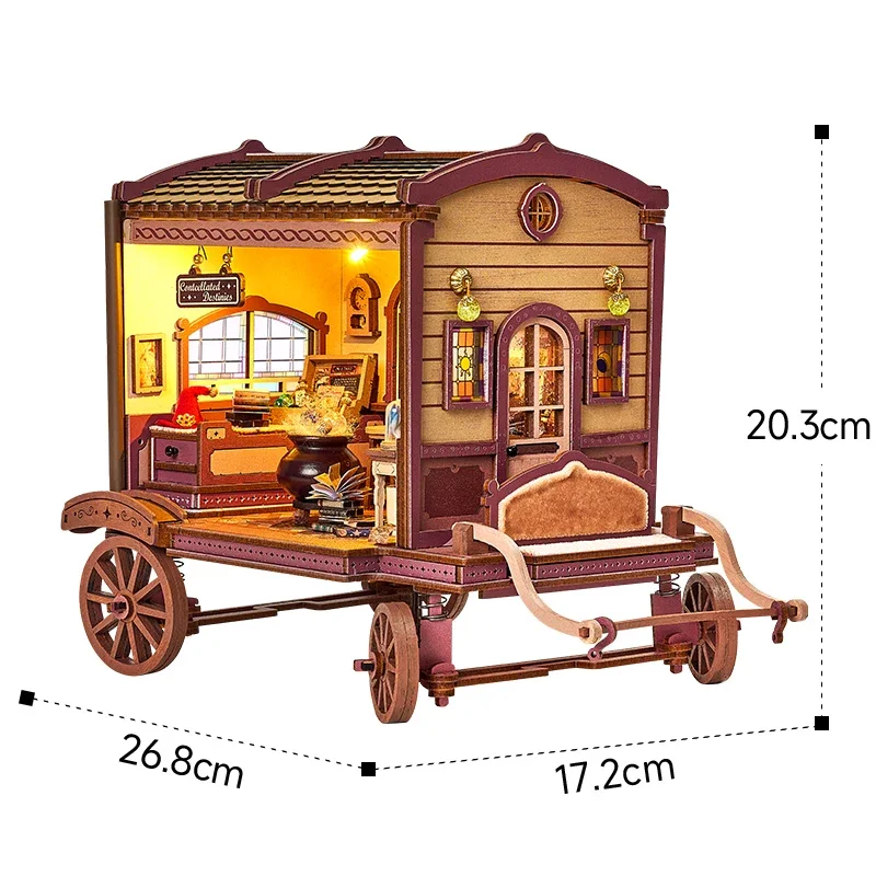 Figurines Miniatures Magic Carriage Cabin Casa DIY Wooden Assembled Houses for Friends Birthday Gifts Home Decor Crafts