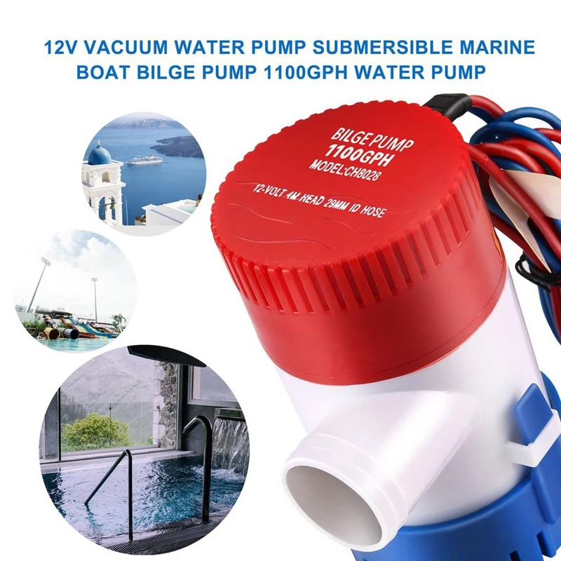 1100GPH 12V Electric Marine Submersible Bilge Sump Water Pump With Switch For Boat Yacht