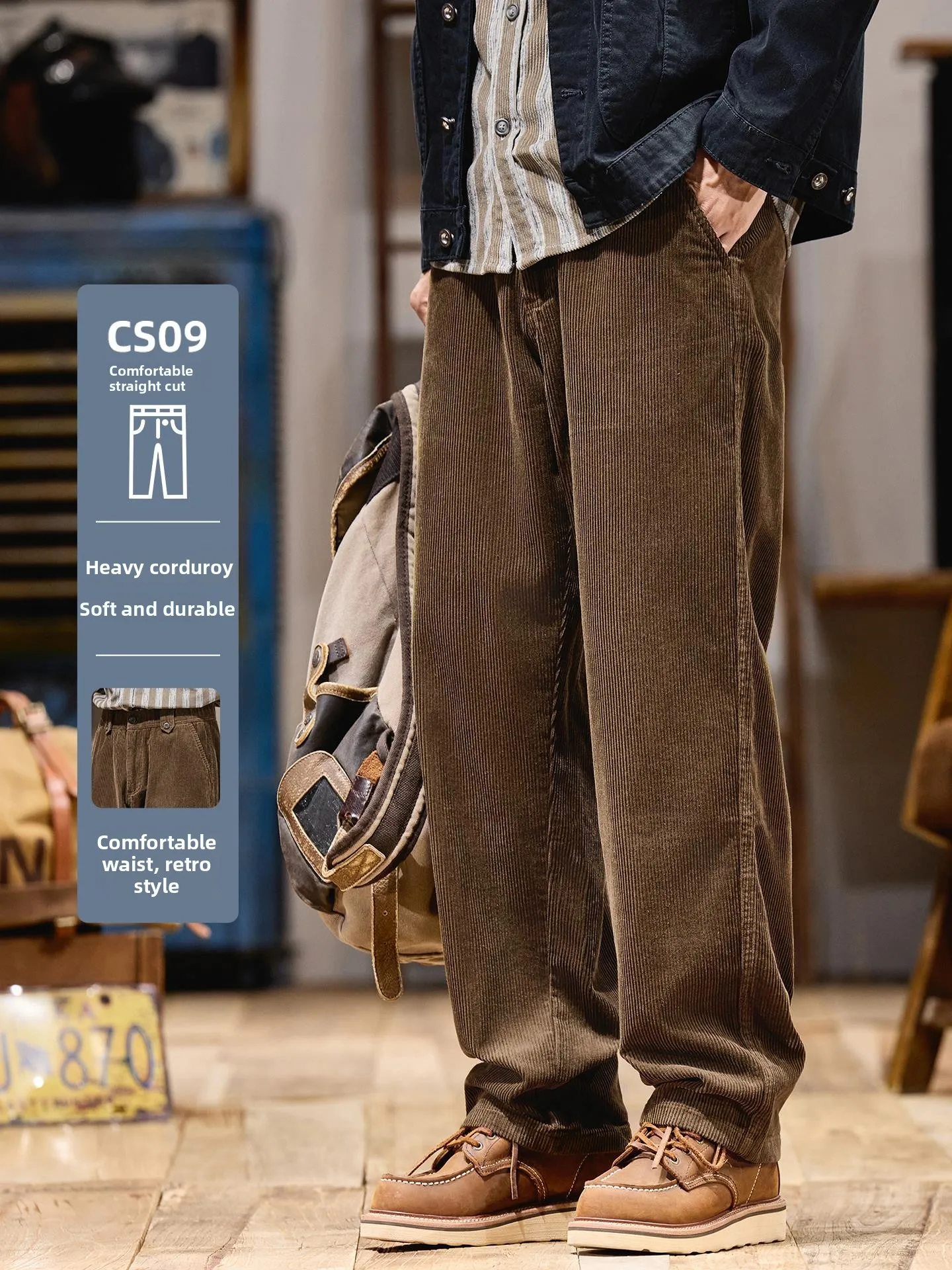 

Retro American Corduroy Men's Casual Pants Autumn 2025 New Straight Loose Versatile Workwear Stripe Velvet Wide Leg Pants