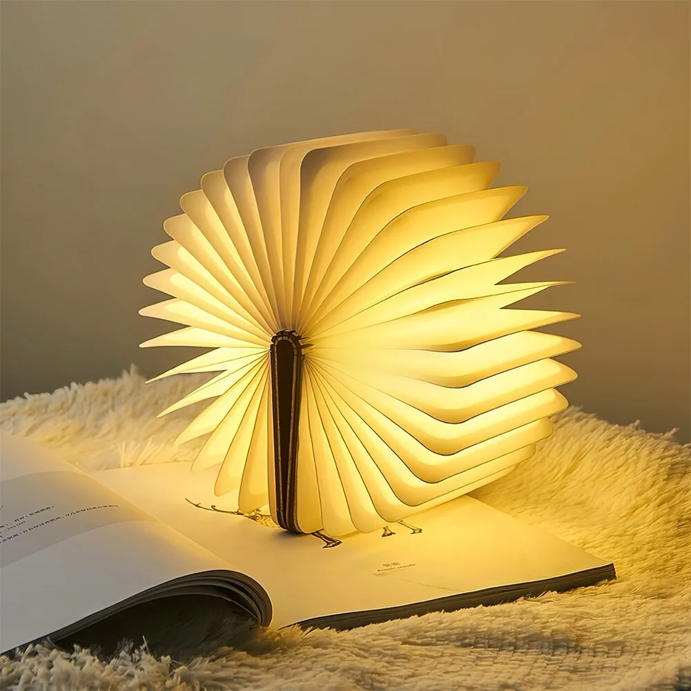 Lámpara LED de madera para libros, luz de lectura para niños, lámpara de mesita de noche USB, decoración artística para dormitorio de 3 colores, luz nocturna para niños, regalo de cumpleaños