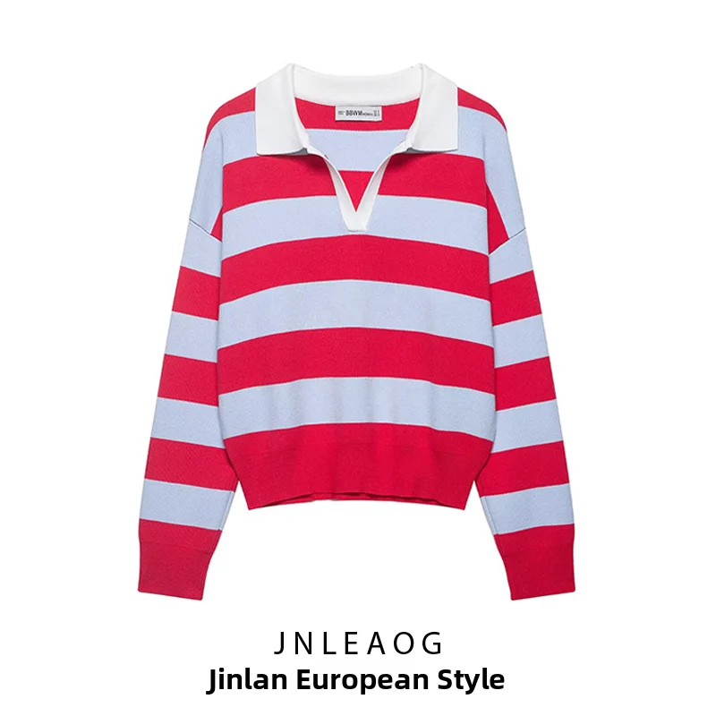JNLEAOG Summer New Women's Fashion Stripe  Shirt Versatile Elegant Long Sleeve Loose Fit Polyester Fiber Daily Wear