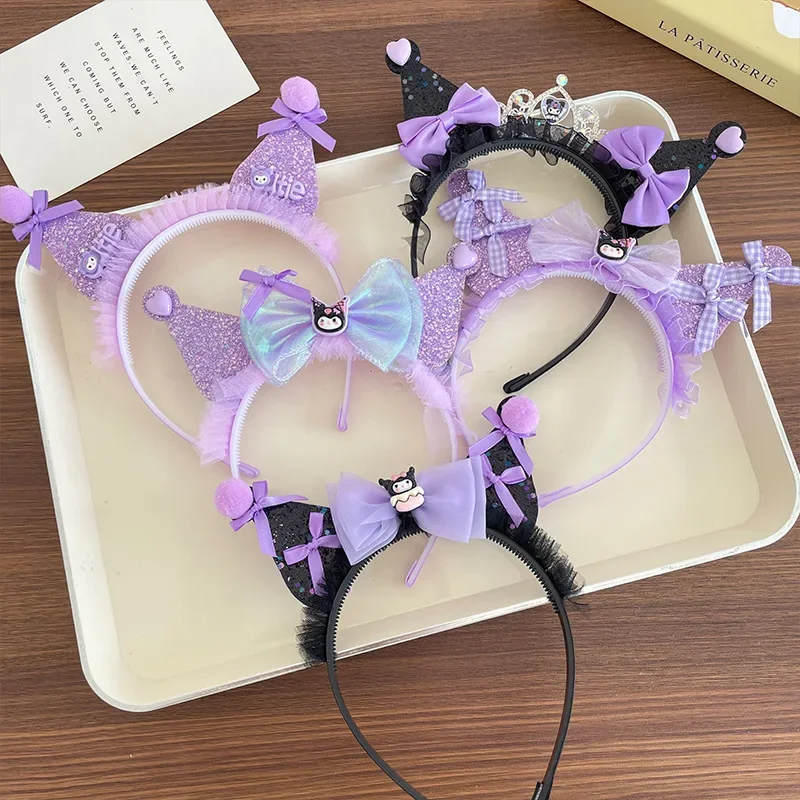 Sanrio Kuromi Headband Anime Cartoon Cute Lolita Hair Band Fashion Children Hair Accessories Hairpin Kawaii Girls Holiday Gifts