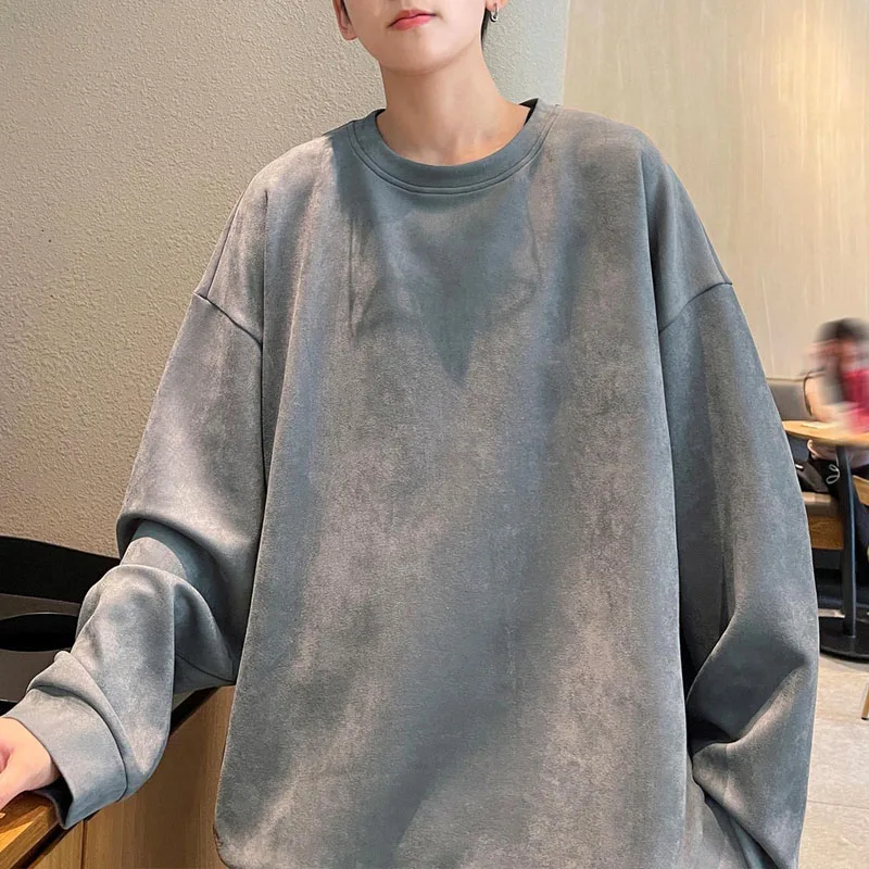 

2023 Spring and Autumn Men's New Fashion Tie Dyed Suede Sweater Men's Loose Round Neck Top Pullover Bottom Long Sleeve Top