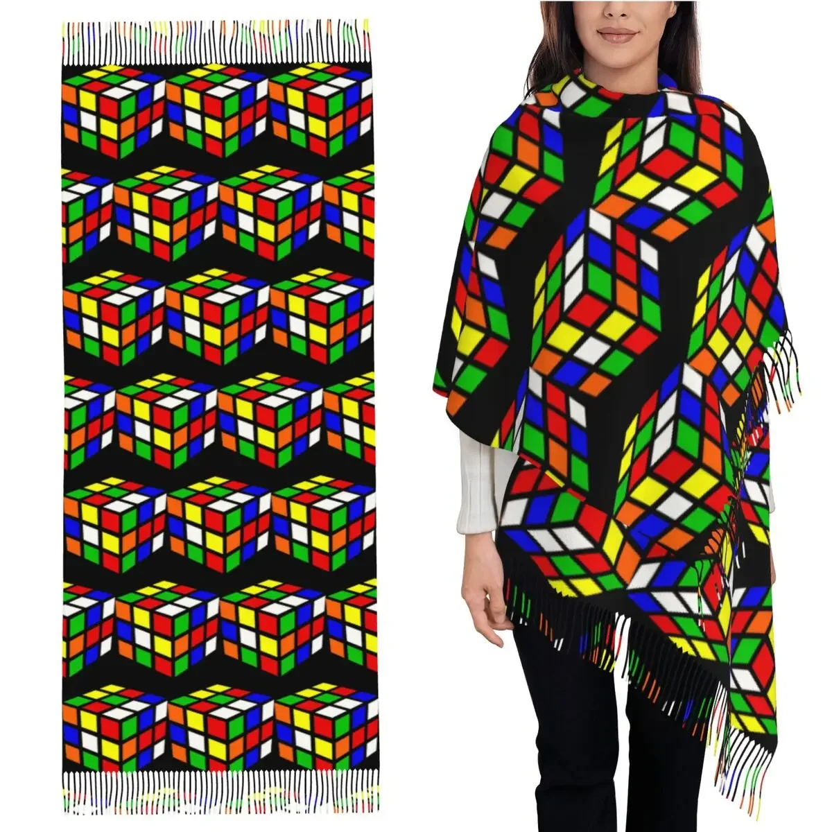 

Шарф Magic Cube, шарфы с кисточками, женские мягкие теплые шали и накидки, длинная осенне-зимняя шаль