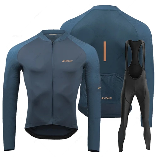 Rvouei-Conjunto de Jersey de Ciclismo transpirable de manga larga, pantalones con pechera, Ropa de Ciclismo, uniforme para bicicleta de montaña, Ropa para hombre