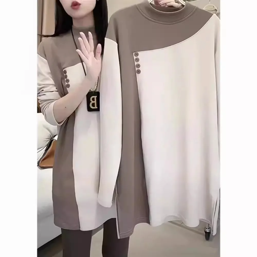 Rag-shoulder Base Shirt for Women in Autumn Winter New Velvet Thickened Slimming Versatile Belly-covering Top