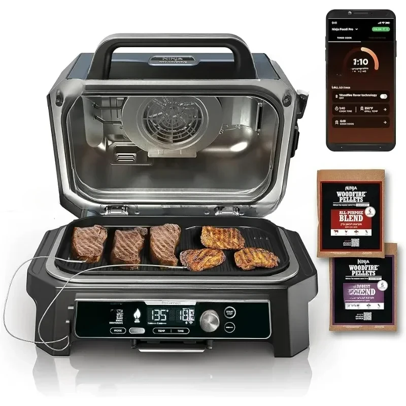 OG951 Woodfire Pro Connect Premium XL Outdoor & ,, App Enabled,-In-1 Master Grill, BBQ Smoker