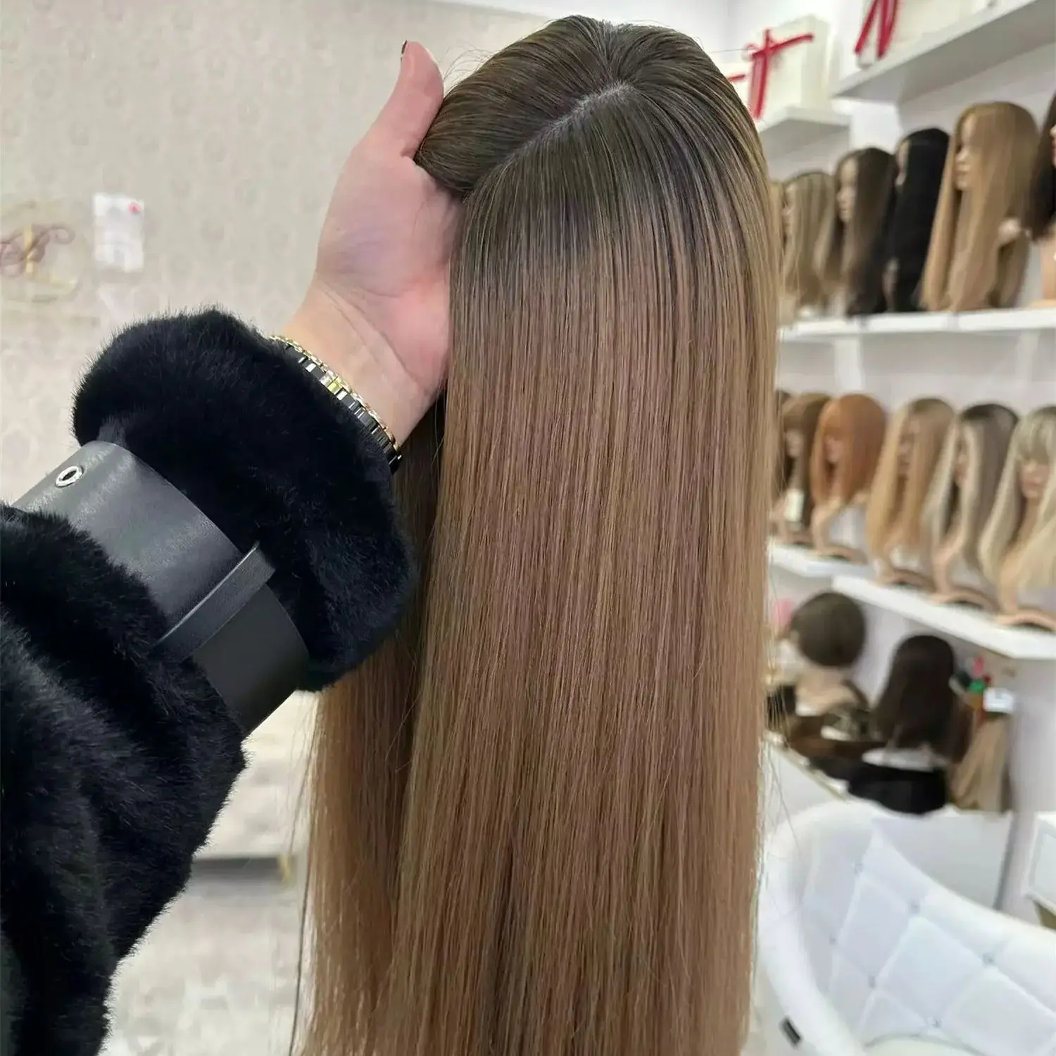 

Шоколадно-коричневый парик омбре из высококачественного синтетического кружевного материала, новый, прямой, средней длины, термостойкий, для женщин, для повседневного использования и косплея