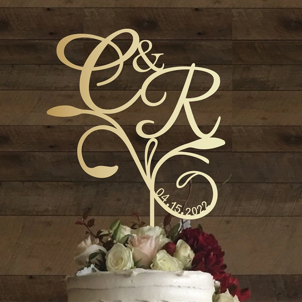 

Personalized Wedding Initials Cake Topper Acrylic Custom Floral Wedding Engagement Anniversary Acrylic Letter Cake Decoratiing