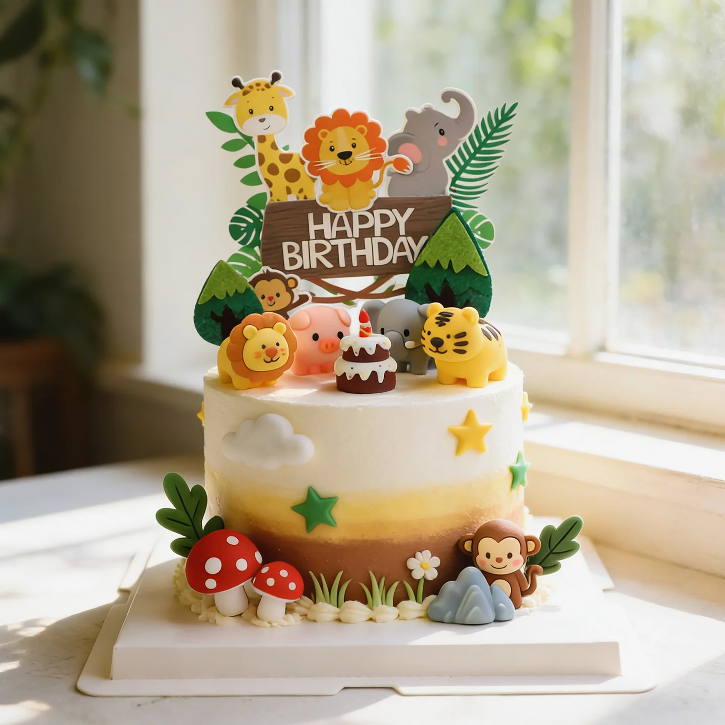 Décoration de gâteau sur le thème du zoo, petits animaux de la forêt, tigre, lion, figurines de dessin animé, ornements pour la fête d'anniversaire des enfants, la fête de naissance, accessoires de décoration de gâteau