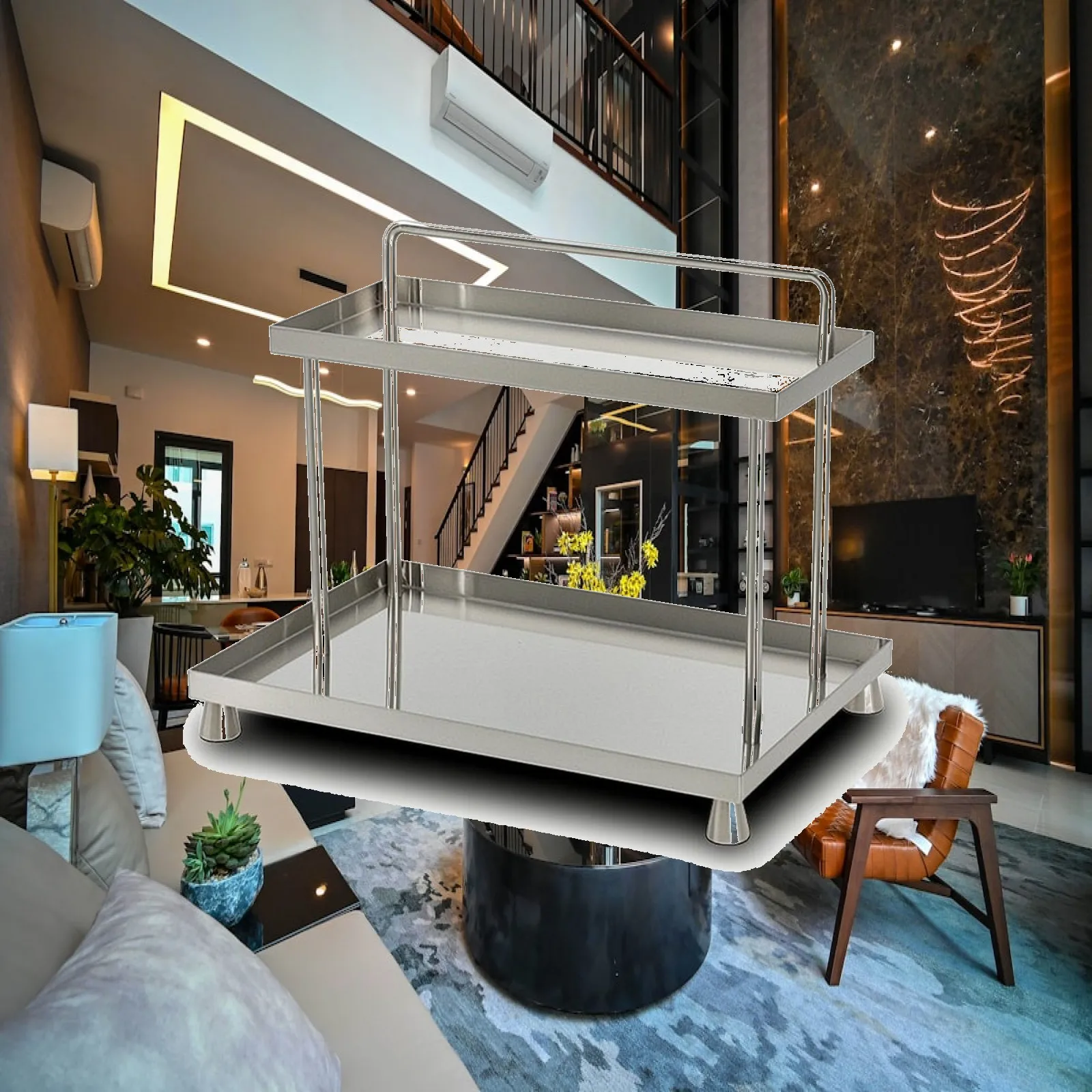 Two-Tier Storage Rack Sturdy Stainless Steel Rack Two-Tier Shelf Versatile Countertop Organizer Freestanding for Homeowners