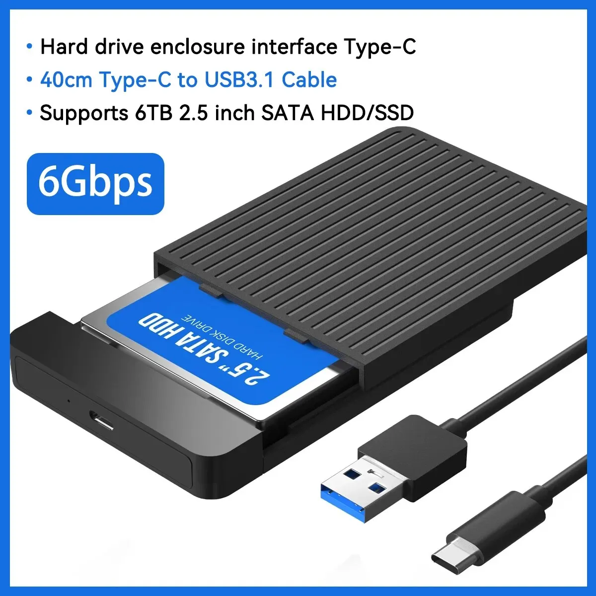 2.5 HDD/SSD Case SATA naar USB 3.1/3.0 Adapter Case 6gbps HD Externe Harde Schijf Behuizing Box voor Schijf HDD Type USB-C Behuizing