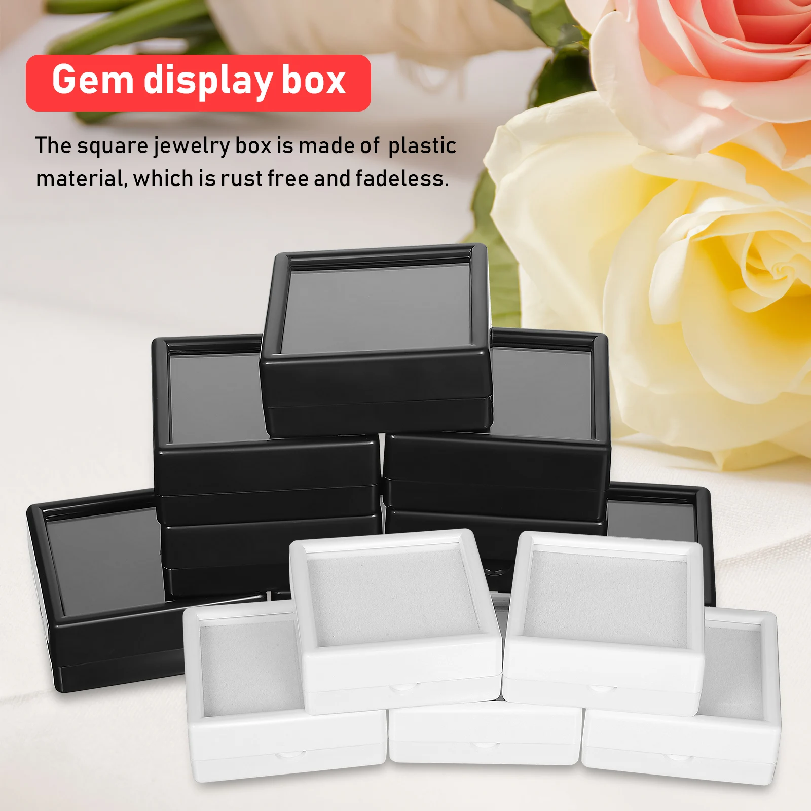 

20 pcs Gem Display Boxes 5cm Height 1cm Depth Black White Plastic Jewelry ganizer Clear Lids Travel Case Storage Containers