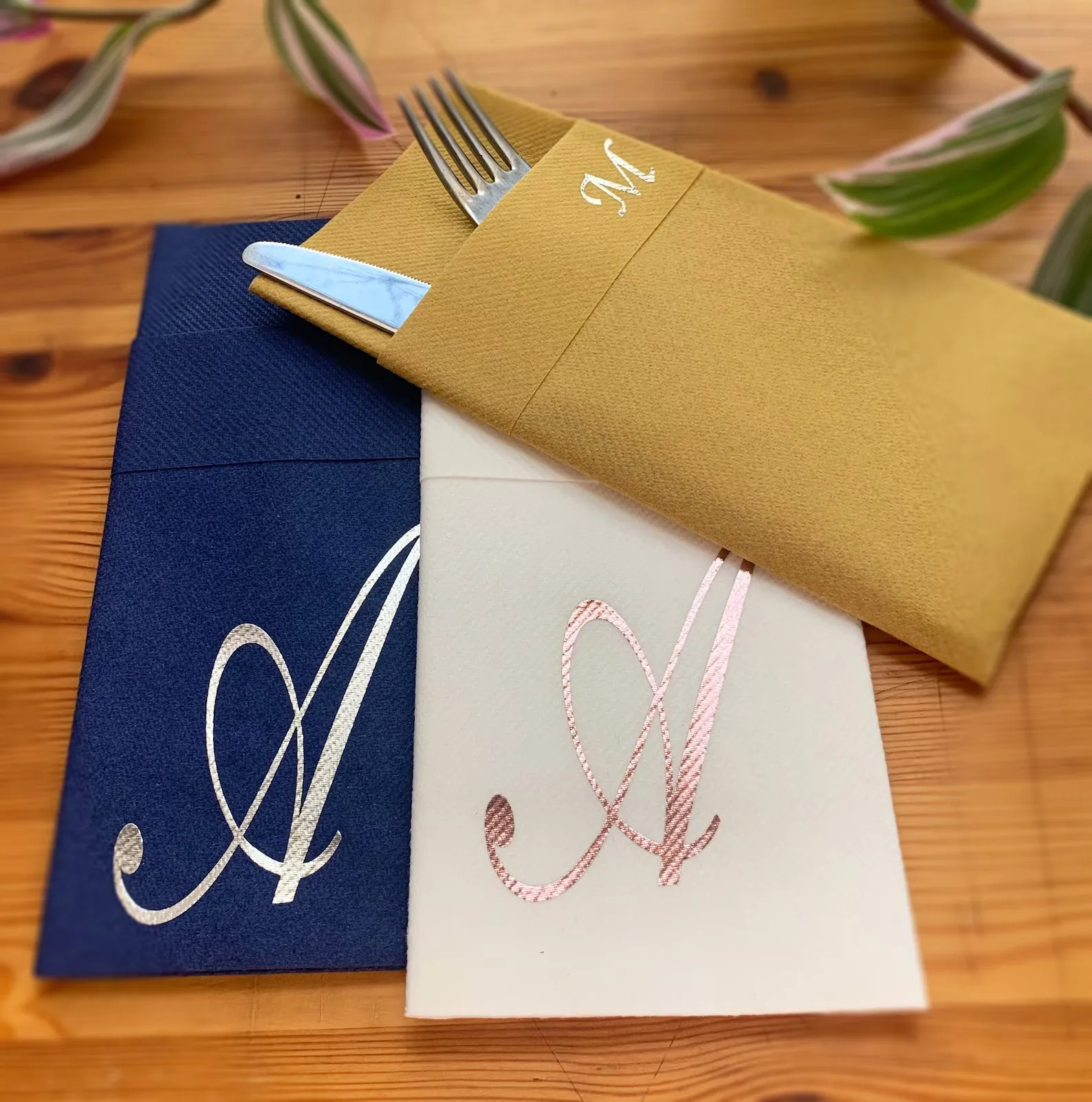 

50pcs Monogram printed napkin , Perfect Size Linen-Like Handmade Disposable, Pocket wedding napkins for reception or Events