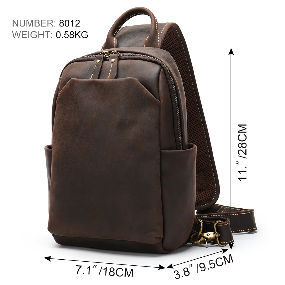 MVA Men\'s Leather Sling Bag Chest Bag For Men Genuine Leather Crossbody Shoulder Bags Small Backpack For Works Casual 가방    8012