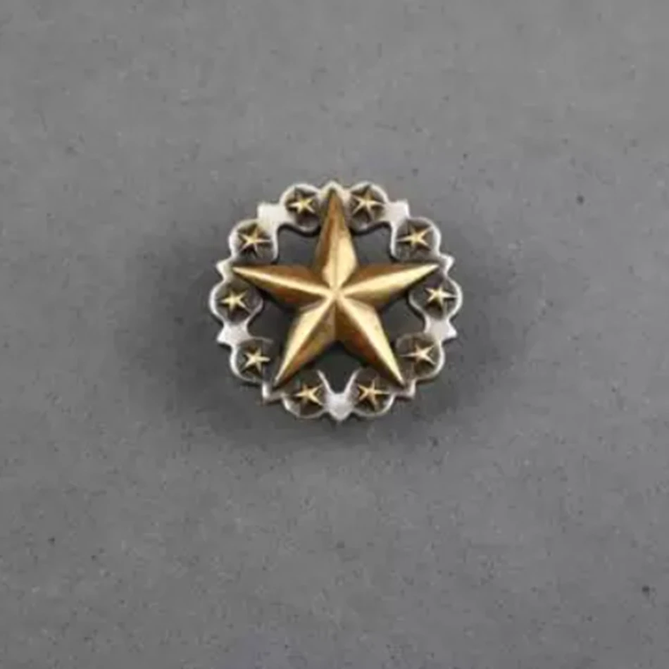 

DIY handmade leather craft hardware accessories, antique silver + gold accents, Texas five-pointed star decorative buckle, 35mm