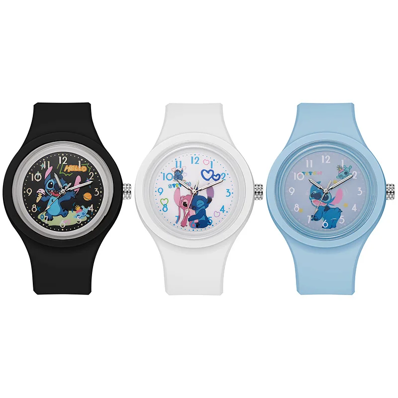 

Детские часы Disney Stitch Cartoon для мальчиков и девочек, квадратный силиконовый ремешок, кварцевые наручные часы, подарок на день рождения
