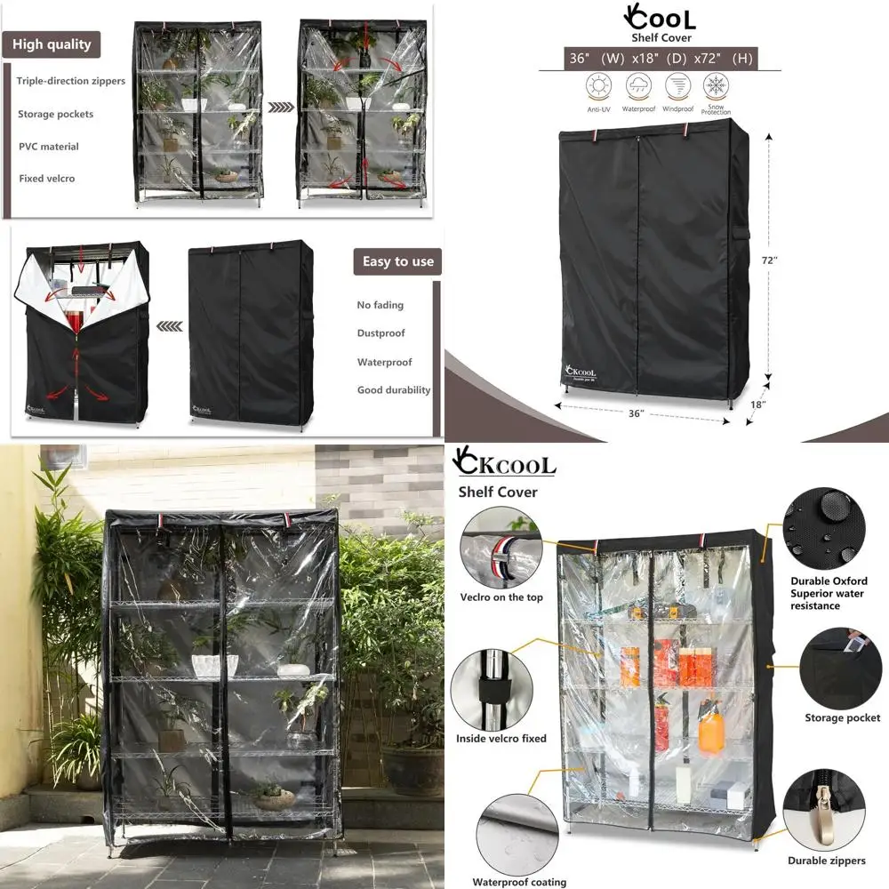 

Heavy-Duty 600D Wire Shelving Cover, Zippered with Transparent Panel, 36x18x72 Black