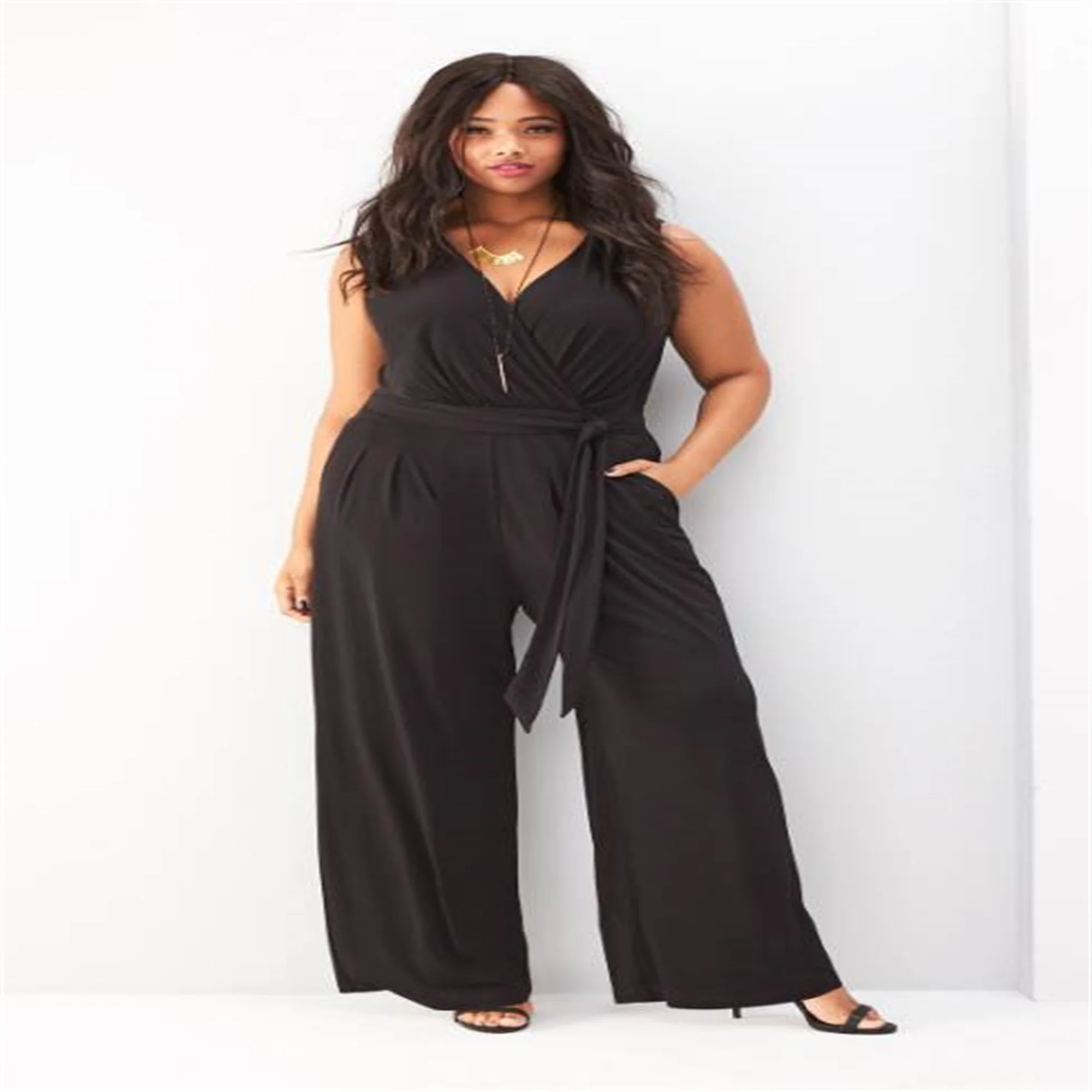 

Office Elegant Jumpsuit Fashion Wrap Chest Tie-Up Sleeveless Women's Jumpsuits Loose Wide Leg Romper Ladies Overall 2024 Summer