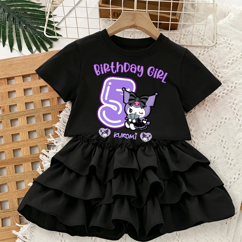 Kuromi Girl Number T Shirt Tiered Skirt 2pcs Kids Birthday Clothes Set Toddler Puff Skirt Cartoon Kuromi Girl Number T Shirt Tiered Skirt 2pcs Kids Birthday Clothes Set Toddler Puff Skirt Cartoon