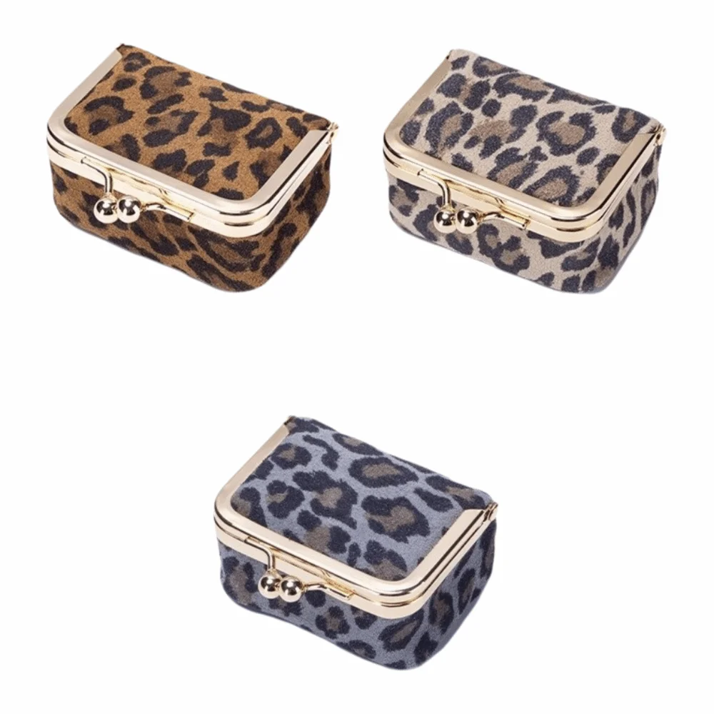 

Кошелек для монет с леопардовым принтом и застежкой Kiss Lock, кожаный, однотонный, для хранения украшений, мини-шкатулка для украшений, мини-кошелек для монет, универсальный