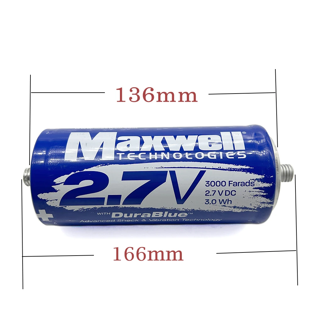 Maxwell-Módulo super do retificador do capacitor, baixa resistência interna, grande capacidade, 2.7V3000F, 0.15 ~ 0.25Ω, 16V500F, 2.7V3000F, 1Pc