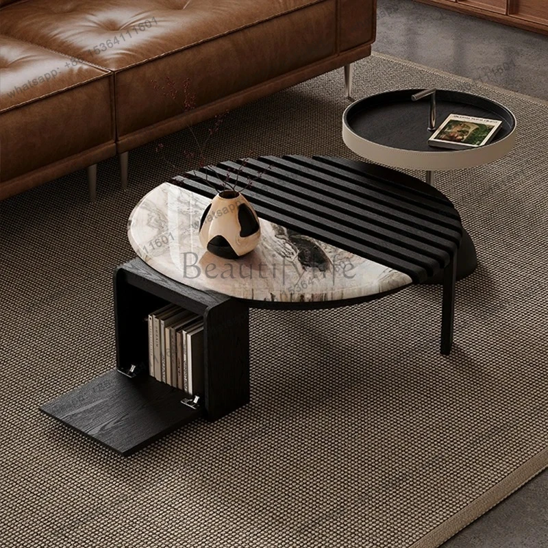 minimalist coffee table combination living room home creative storage microcrystalline stone solid wood coffee table