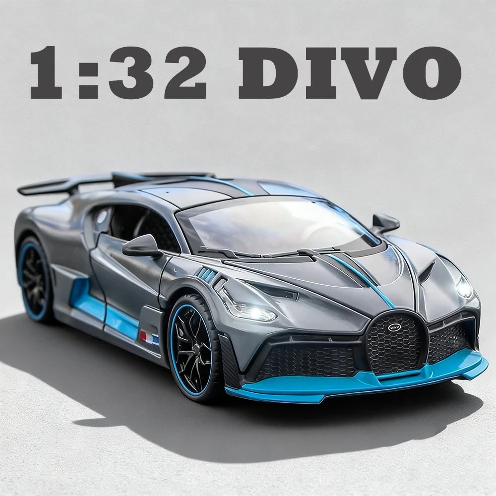 Maßstab 1:32, Divo Bolide, Legierungsdruckguss-Spielzeugautomodell, Türen, geöffnet mit Ton, Licht, zurückziehbares Miniaturfahrzeug, exquisite Ornamente