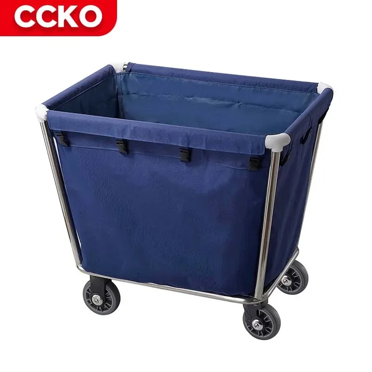 Commercial Stainless Steel Linen Fabric Foldable Cleaning Trolley Hotel Indoor Housekeeping Trolley Cart Laundry Cart